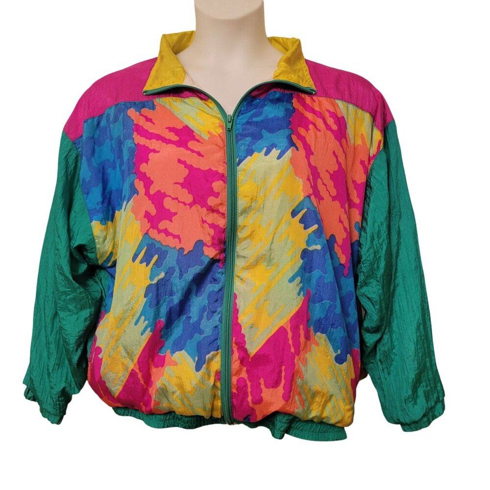 Vintage Mureli‎ Multicolor Abstract Pattern Nylon Jacket L Windbreaker 80s Track